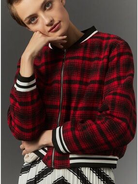 Maeve plaid tweed sporty bomber jacket